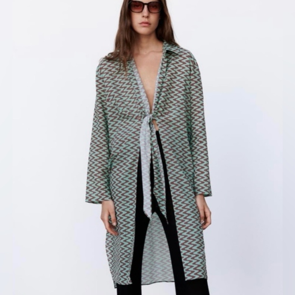 Zara Lissie Long Sleeve Open Front Dress or Swim Cover Up Large Boho Vacation